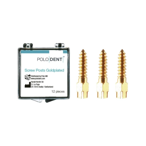 PoloDent Screw Posts goldplated M-6 9,5x1,80 mm 12 stuks